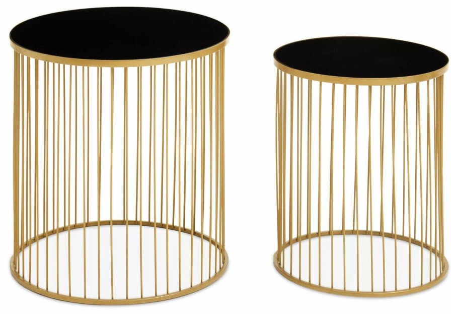 FURNITURE Premier Side Tables | Avento Set Of Two Black And Gold Side Tables