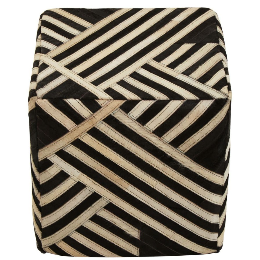 FURNITURE Fifty Five South Seating | Safira Black And White Leather Pouffe