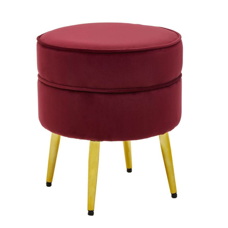 FURNITURE Fifty Five South Seating | Tamra Round Velvet Gold Leg Footstool
