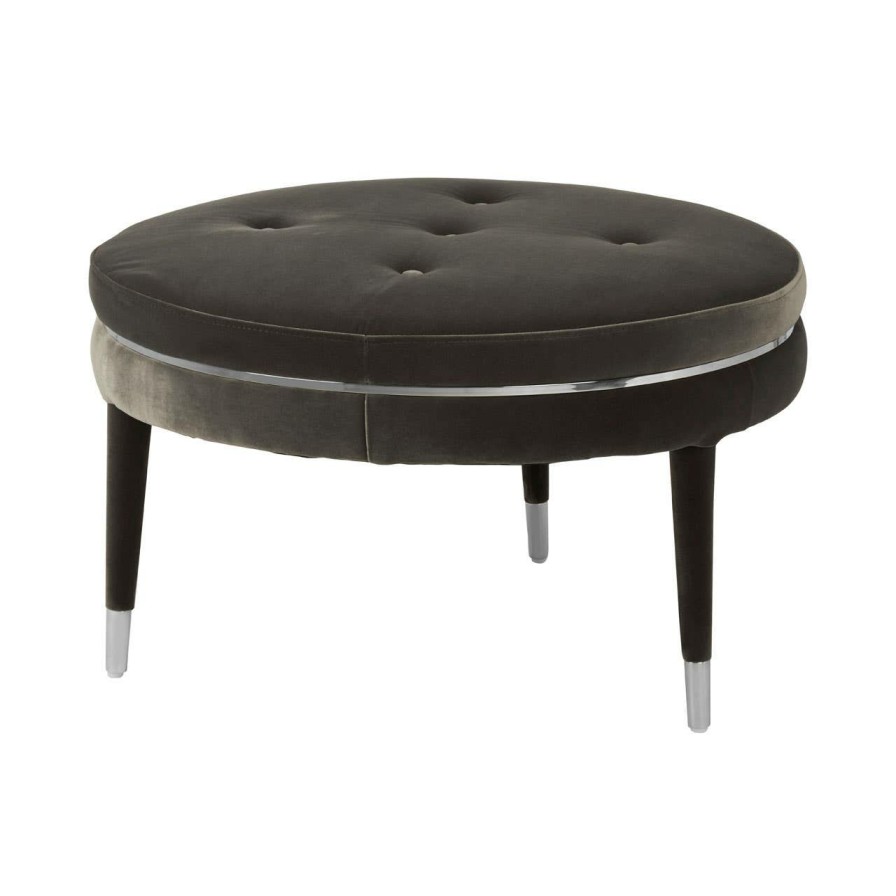 FURNITURE Fifty Five South Seating | Manhattan Black Velvet Footstool