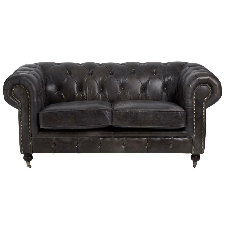 FURNITURE Fifty Five South Seating | Victor 2 Seat Grey Leather Sofa
