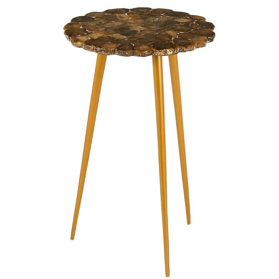 FURNITURE Fifty Five South Side Tables | Relic Round / Brass Finish Legs Side Table