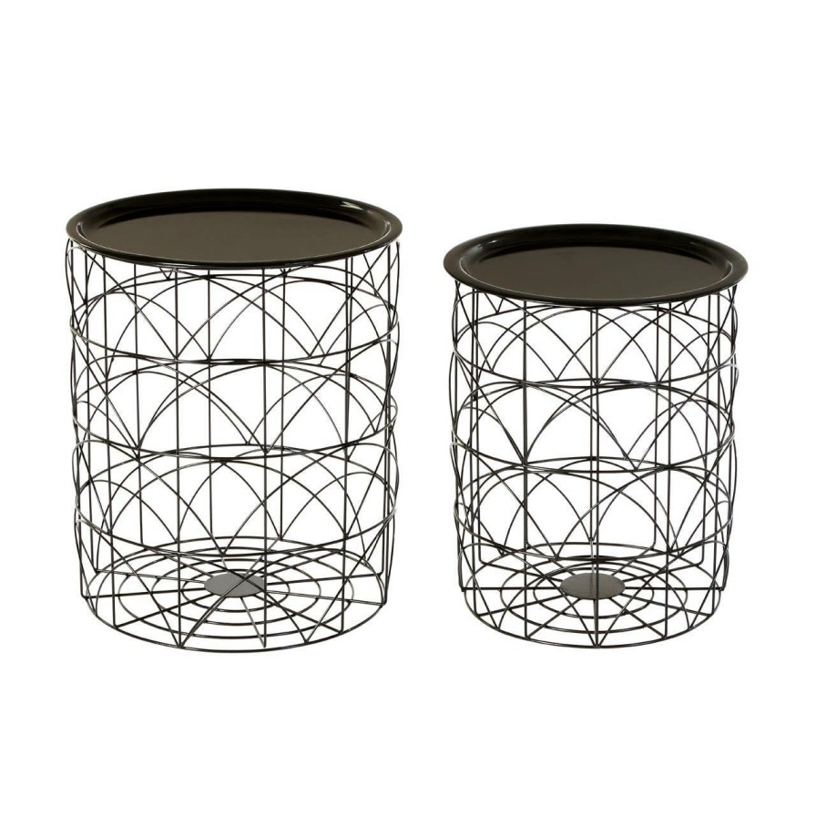 FURNITURE Premier Side Tables | Black Wire Basket Tables Set Of 2