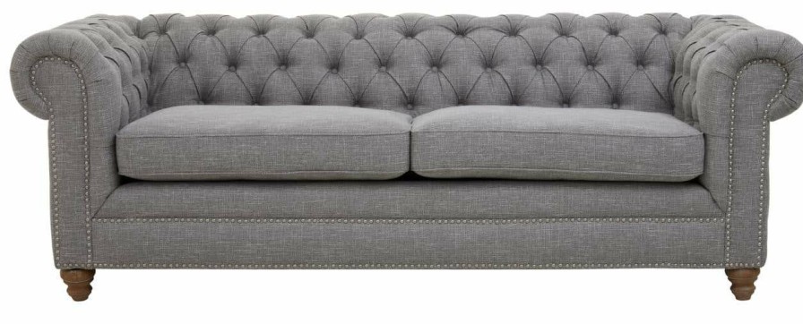 FURNITURE Fifty Five South Seating | Stella Three Seat Grey Linen Sofa