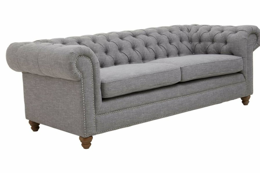 FURNITURE Fifty Five South Seating | Stella Three Seat Grey Linen Sofa