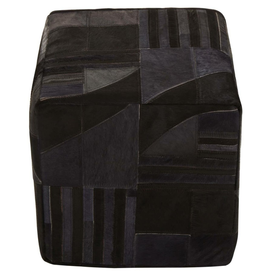 FURNITURE Fifty Five South Seating | Safira Black And Grey Leather Pouffe