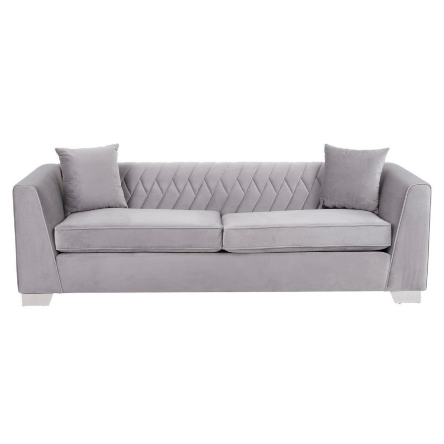 FURNITURE Fifty Five South Seating | Rashika 3 Seat Grey Velvet Sofa