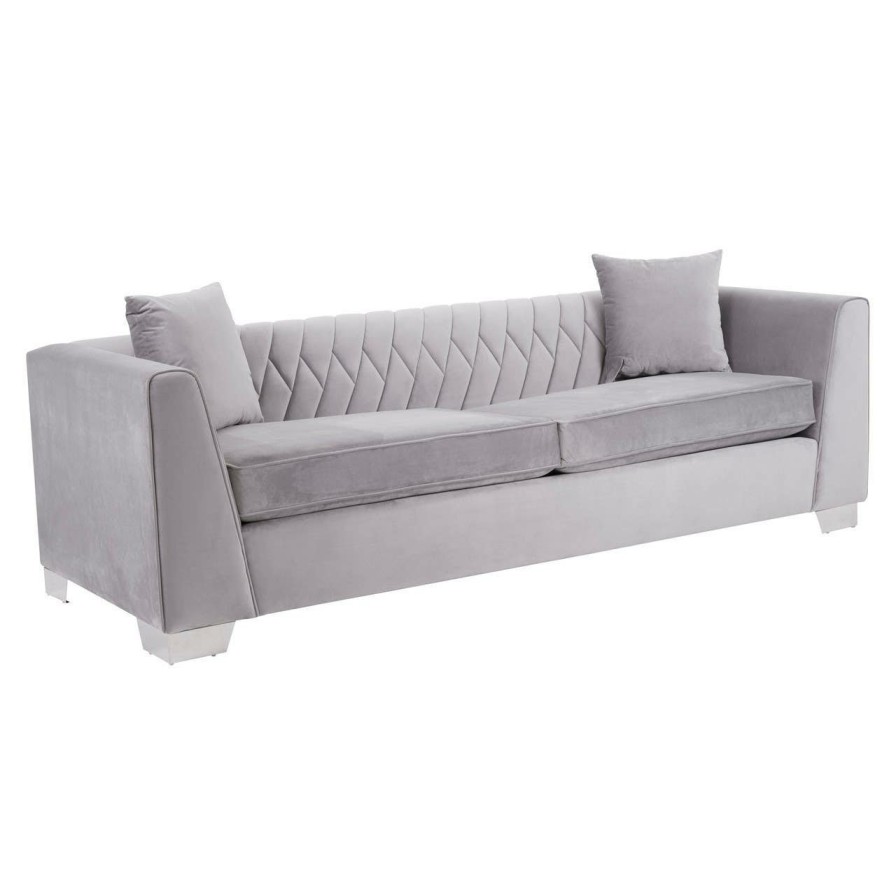 FURNITURE Fifty Five South Seating | Rashika 3 Seat Grey Velvet Sofa