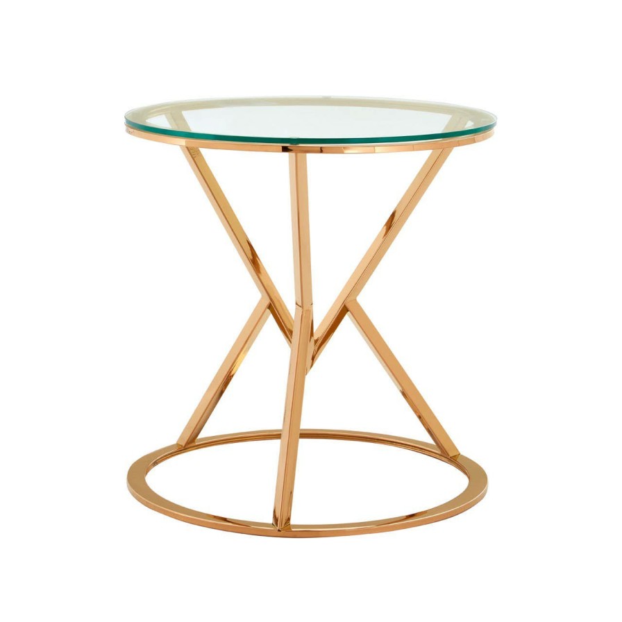 FURNITURE Premier Side Tables | Allure Corseted Round Rose Gold End Table