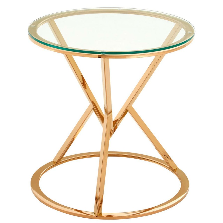 FURNITURE Premier Side Tables | Allure Corseted Round Rose Gold End Table