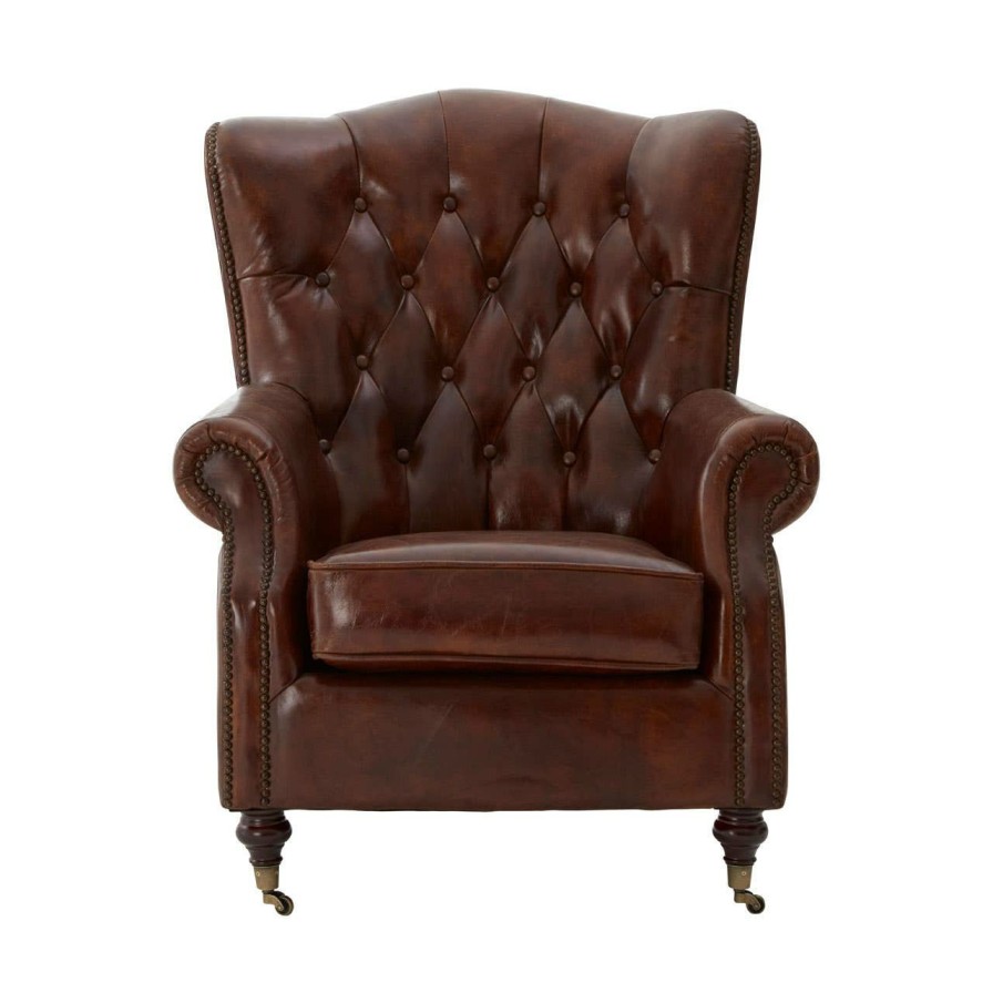 FURNITURE Fifty Five South Seating | Victor Brown Leather Scroll Armchair
