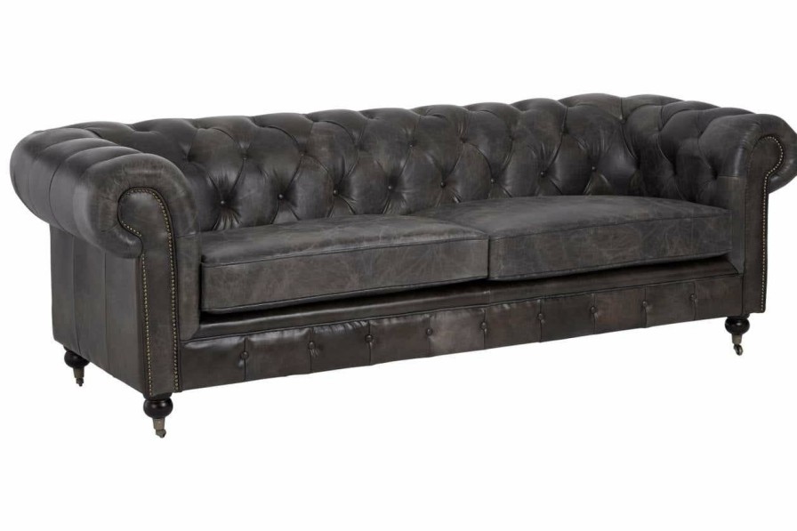FURNITURE Fifty Five South Seating | Victor Dark Grey Leather Chesterfield Sofa
