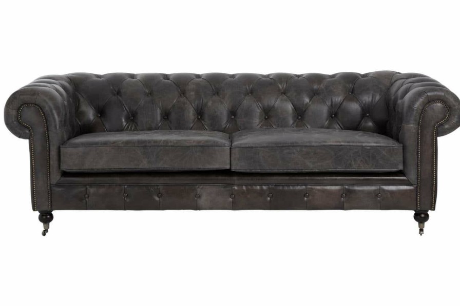 FURNITURE Fifty Five South Seating | Victor Dark Grey Leather Chesterfield Sofa