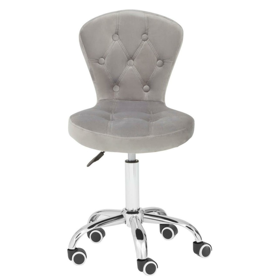 FURNITURE Premier Seating | Grey Velvet Buttoned Home Office Chair