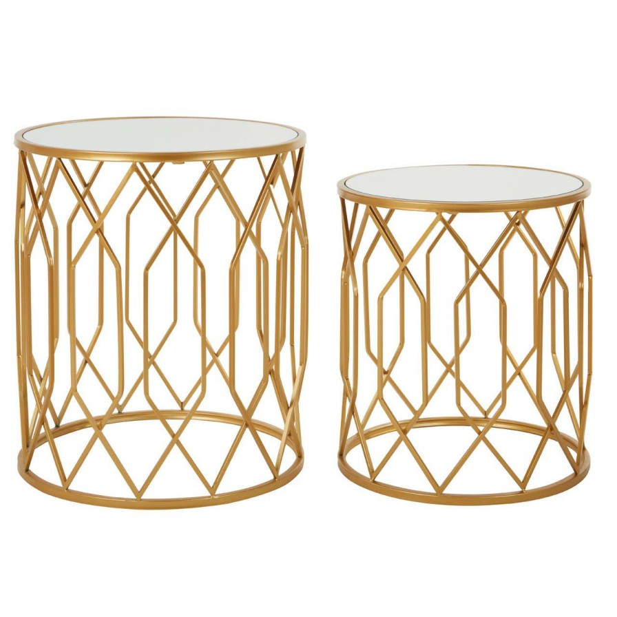 FURNITURE Premier Side Tables | Avantis Set Of 2 Gold Frame Round Side Tables