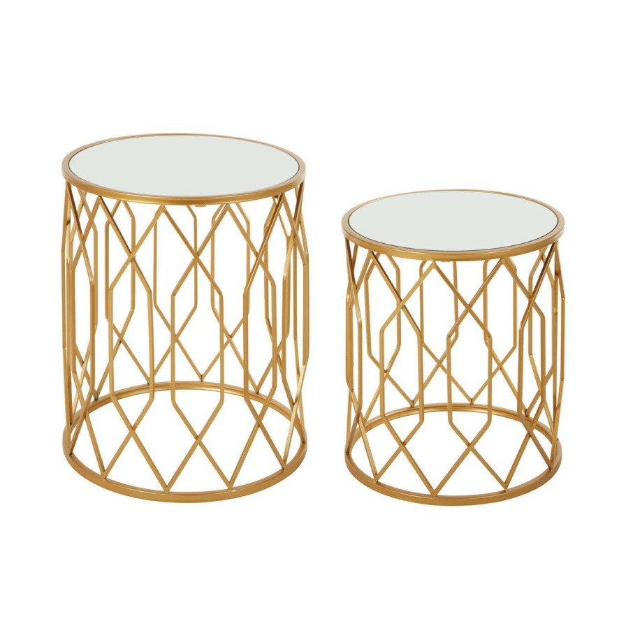 FURNITURE Premier Side Tables | Avantis Set Of 2 Gold Frame Round Side Tables