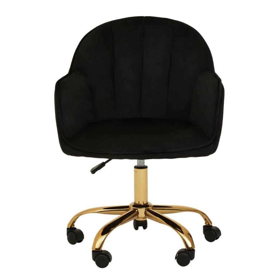 FURNITURE Premier Home Office Chairs | Brent Black Velvet And Gold Base Home Office Chair