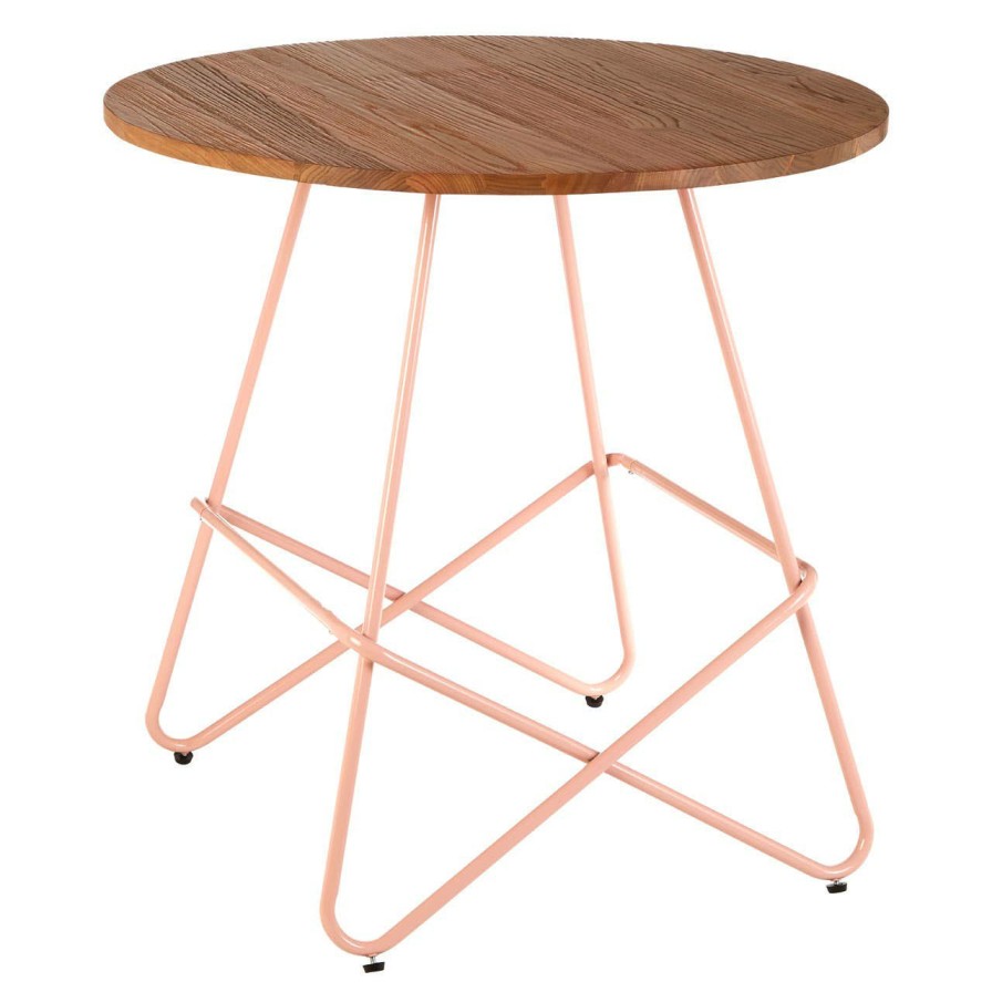 FURNITURE Premier Side Tables | District Pink Metal And Elm Wood Round Table