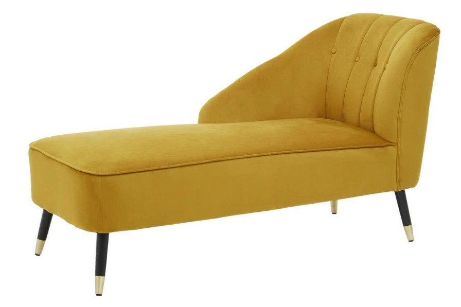 FURNITURE Fifty Five South Seating | Yvette Mustard Velvet Chaise Lounge