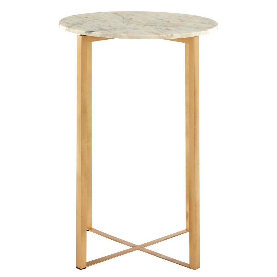 FURNITURE Fifty Five South Side Tables | Templar White Marble Table With Lattice Base