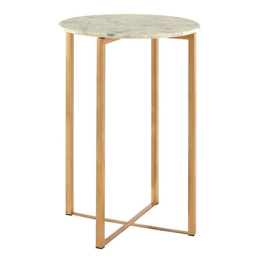 FURNITURE Fifty Five South Side Tables | Templar White Marble Table With Lattice Base