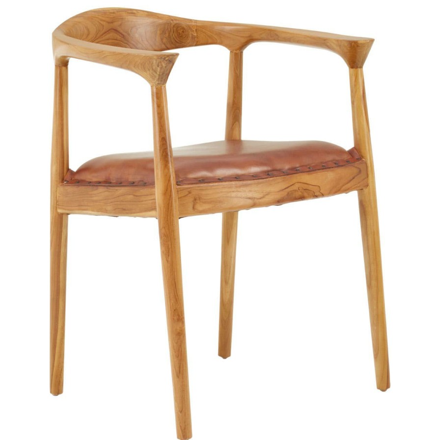 FURNITURE Fifty Five South Seating | Kendari Open Back Brown Leather Chair