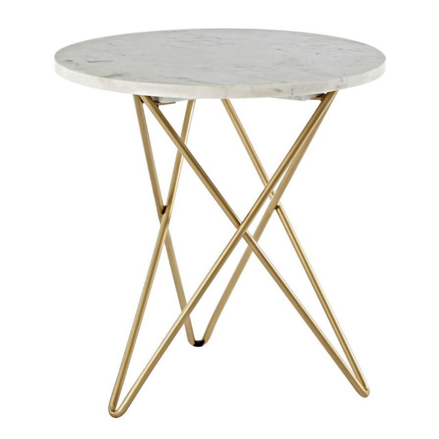 FURNITURE Fifty Five South Side Tables | Nirav White Marble With Gold Geometric Legs Side Table