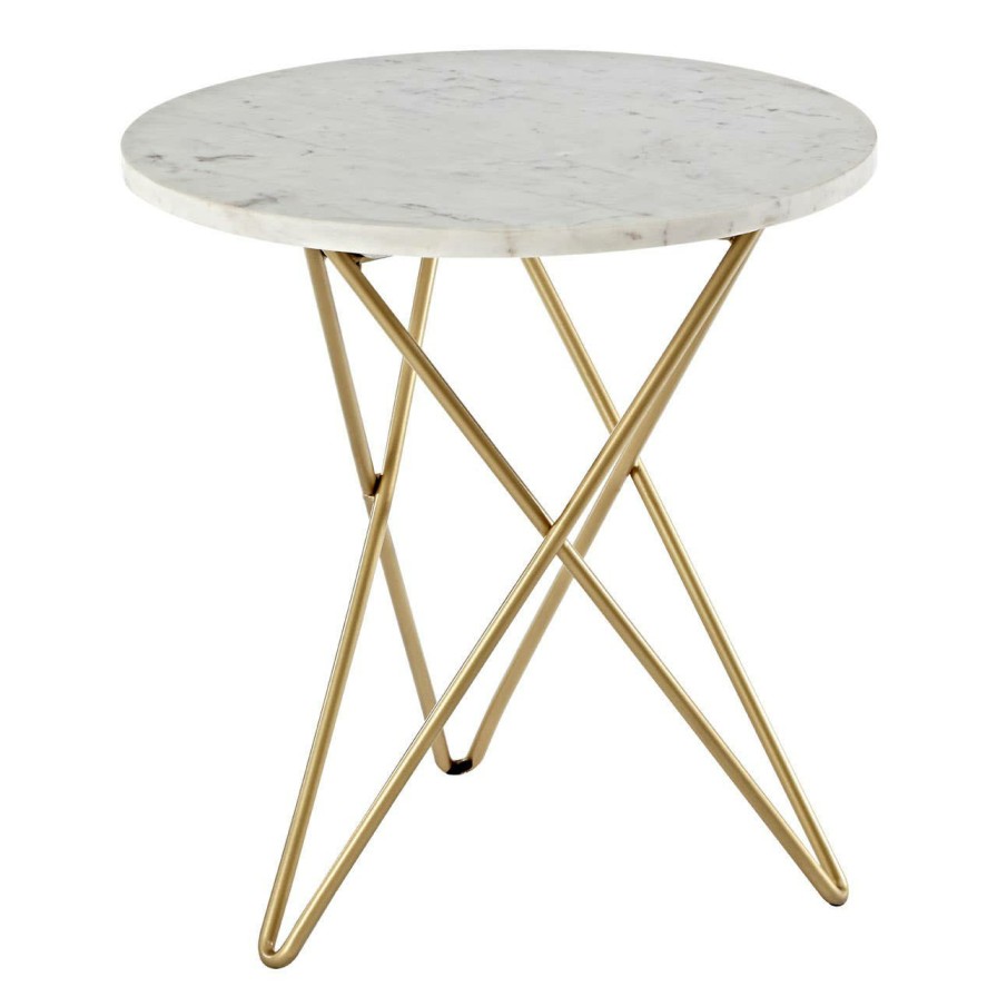 FURNITURE Fifty Five South Side Tables | Nirav White Marble With Gold Geometric Legs Side Table