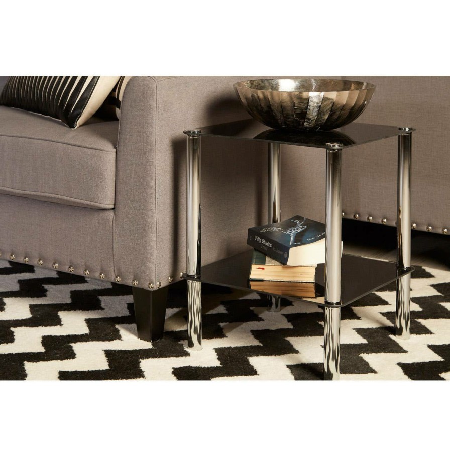 FURNITURE Premier Side Tables | 2 Tier Black Glass End Table
