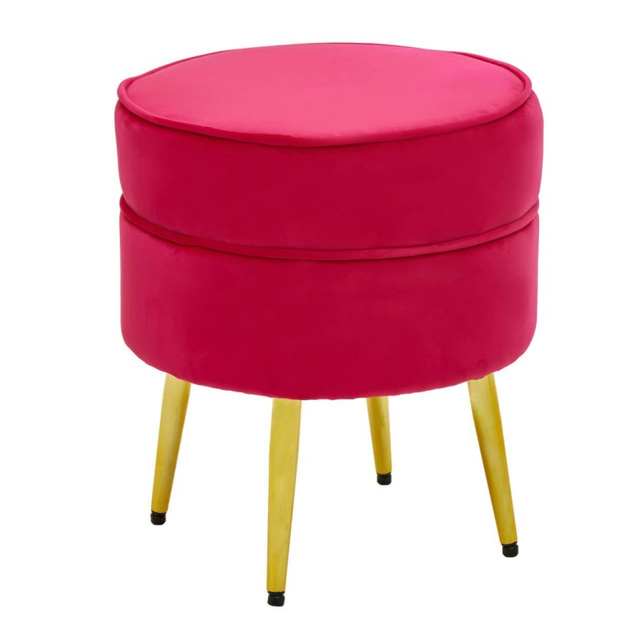 FURNITURE Fifty Five South Seating | Tamra Round Velvet Gold Leg Footstool