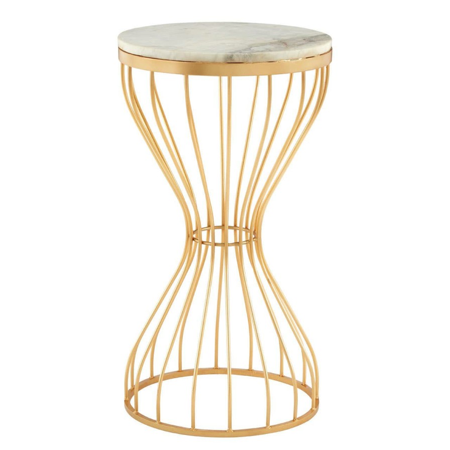 FURNITURE Fifty Five South Side Tables | Templar White Marble Pinched Base Iron Table