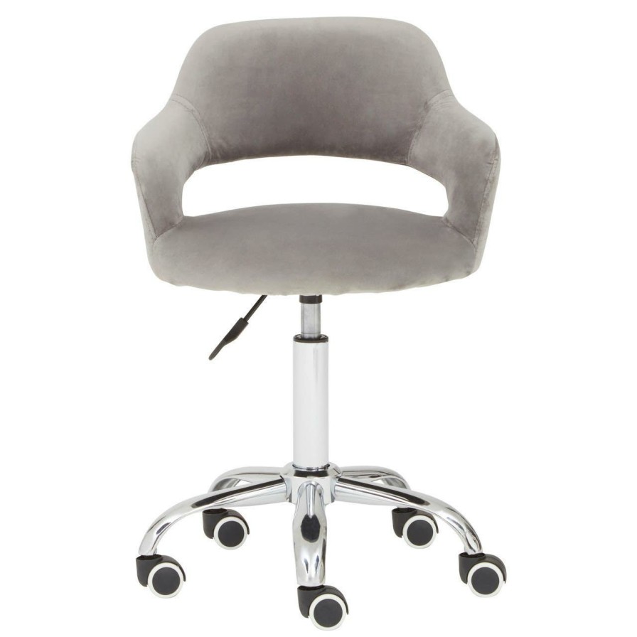 FURNITURE Premier Seating | Grey Velvet Home Office Chair With Curved Back