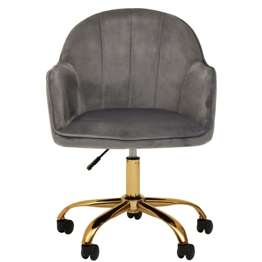 FURNITURE Premier Home Office Chairs | Brent Grey Velvet And Gold Base Home Office Chair