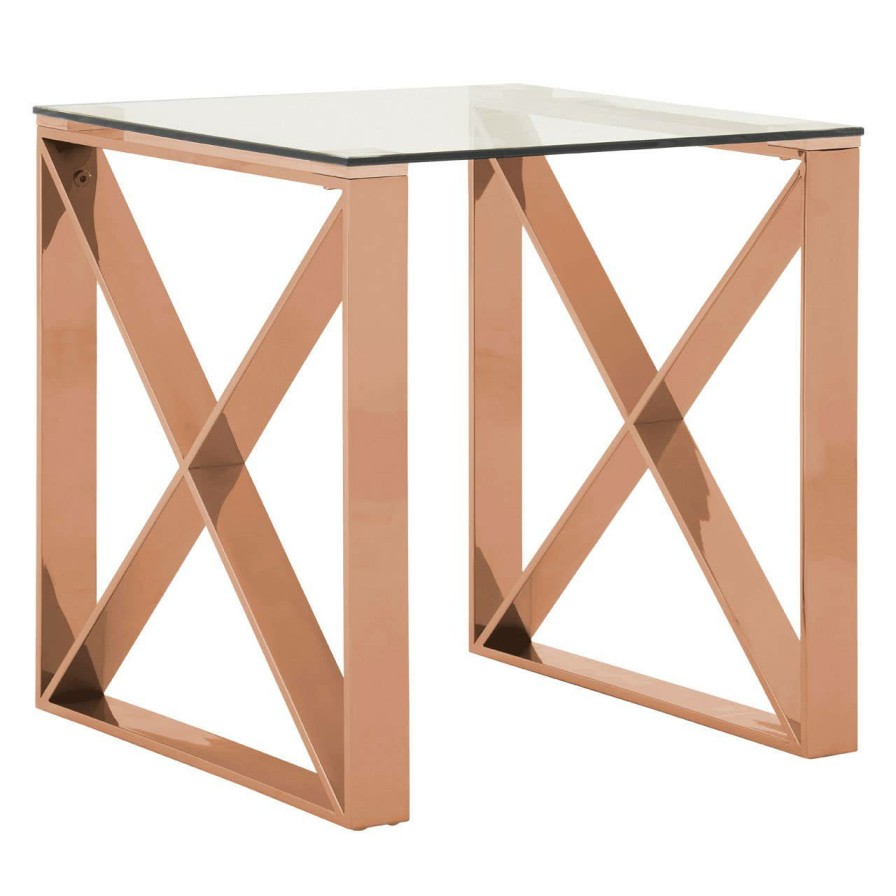 FURNITURE Premier Side Tables | Allure Rose Gold Cross Legs End Table