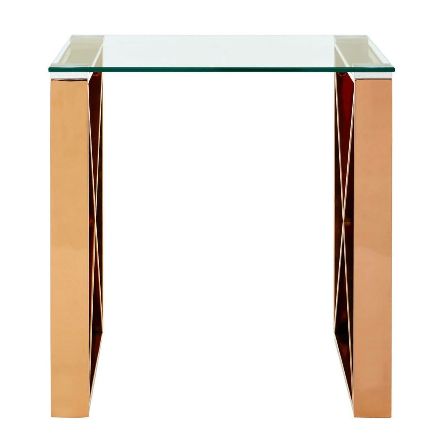 FURNITURE Premier Side Tables | Allure Rose Gold Cross Legs End Table