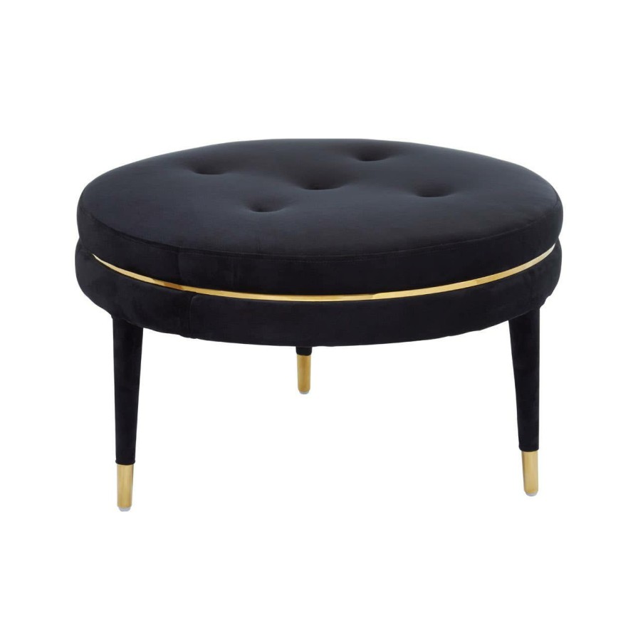 FURNITURE Fifty Five South Seating | Manhattan Black Velvet Footstool