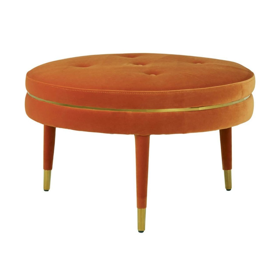FURNITURE Fifty Five South Seating | Manhattan Orange Velvet Footstool