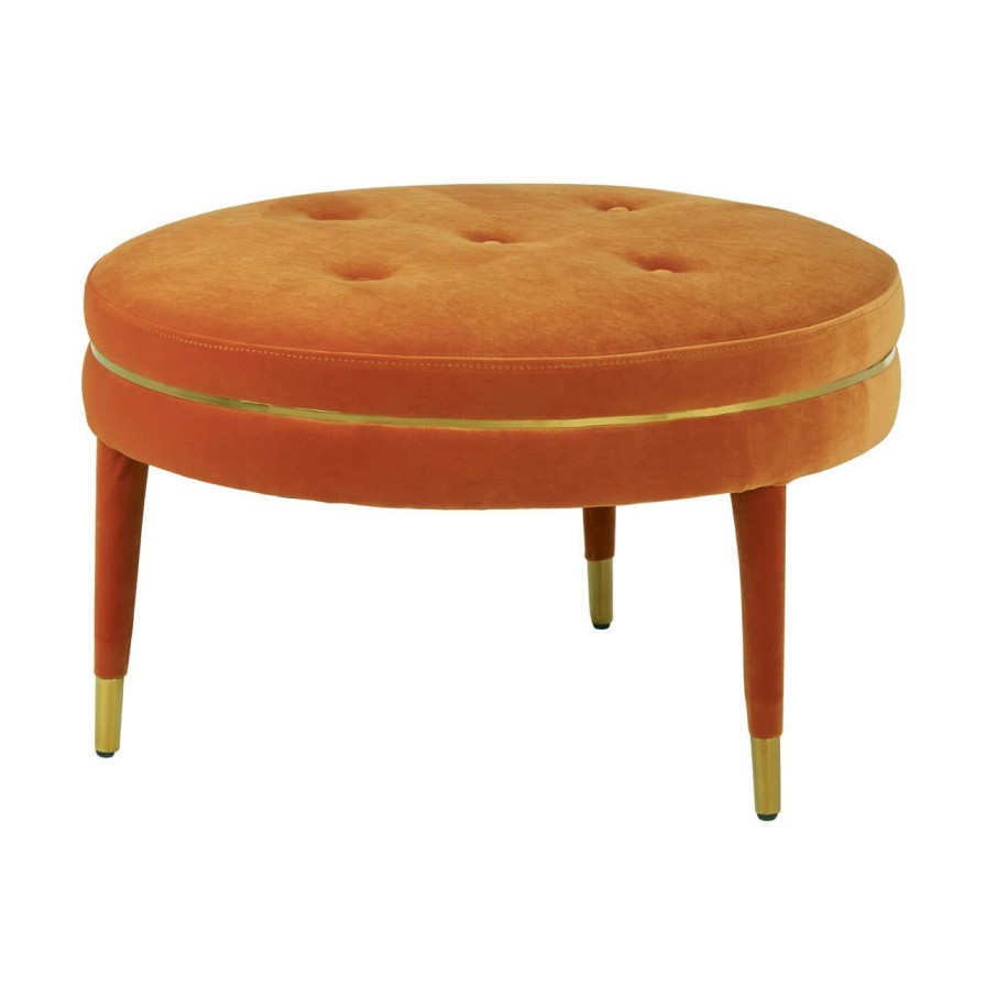 FURNITURE Fifty Five South Seating | Manhattan Orange Velvet Footstool