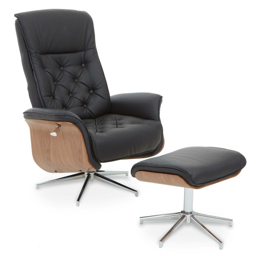 FURNITURE Fifty Five South Seating | Warrington Black Leather Effect Recliner And Footstool