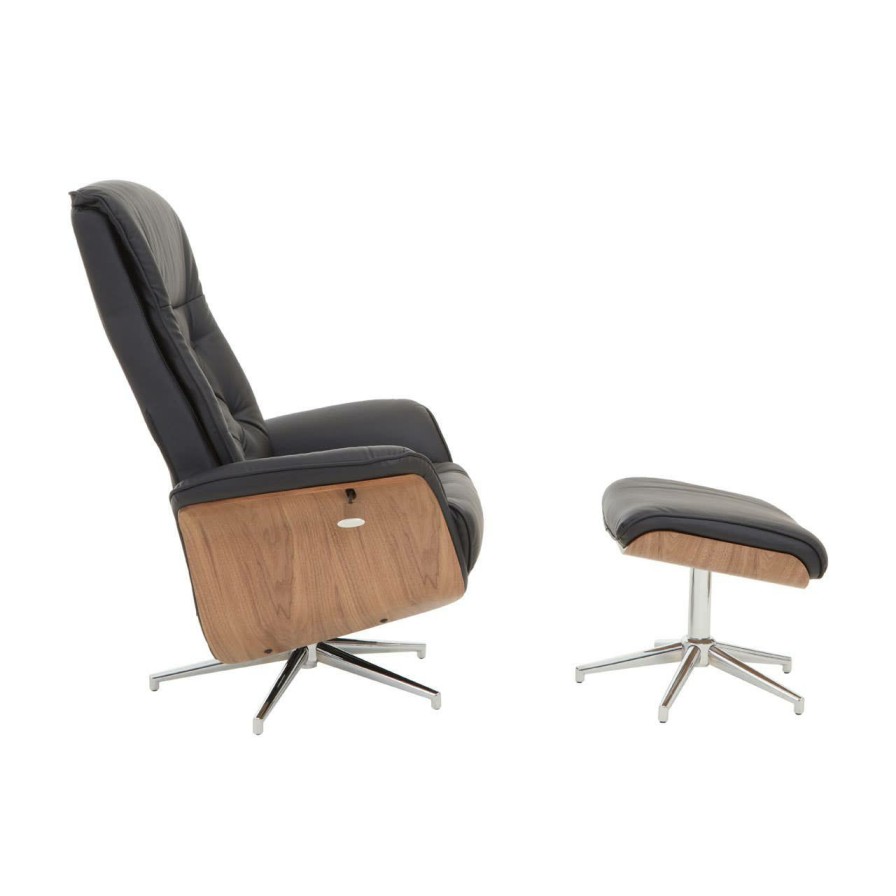 FURNITURE Fifty Five South Seating | Warrington Black Leather Effect Recliner And Footstool