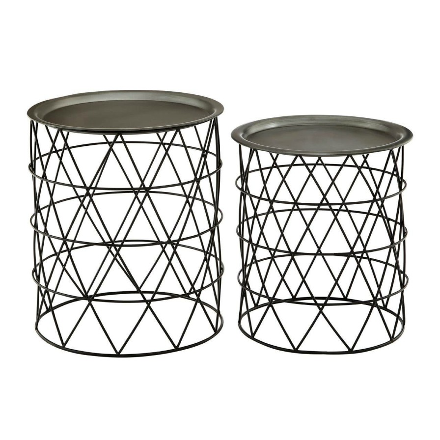 FURNITURE Fifty Five South Side Tables | Set Of Two Templar Zinc And Black Iron Tables