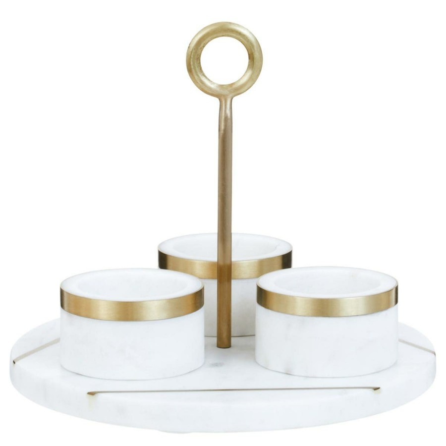 Kitchen and Dining Fifty Five South Condiments, Dressings and Oils | Omari Marble Condiment Set With White Tray