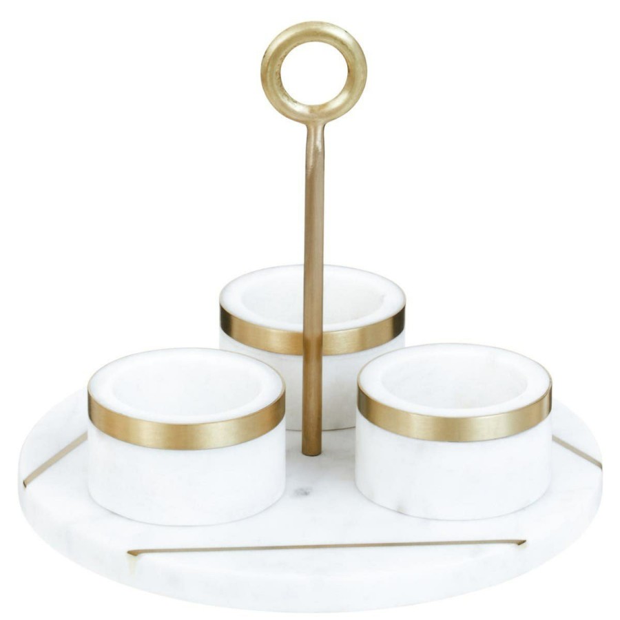 Kitchen and Dining Fifty Five South Condiments, Dressings and Oils | Omari Marble Condiment Set With White Tray
