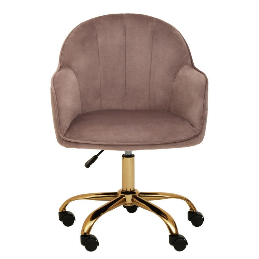 FURNITURE Premier Home Office Chairs | Brent Pink Velvet And Gold Home Office Chair
