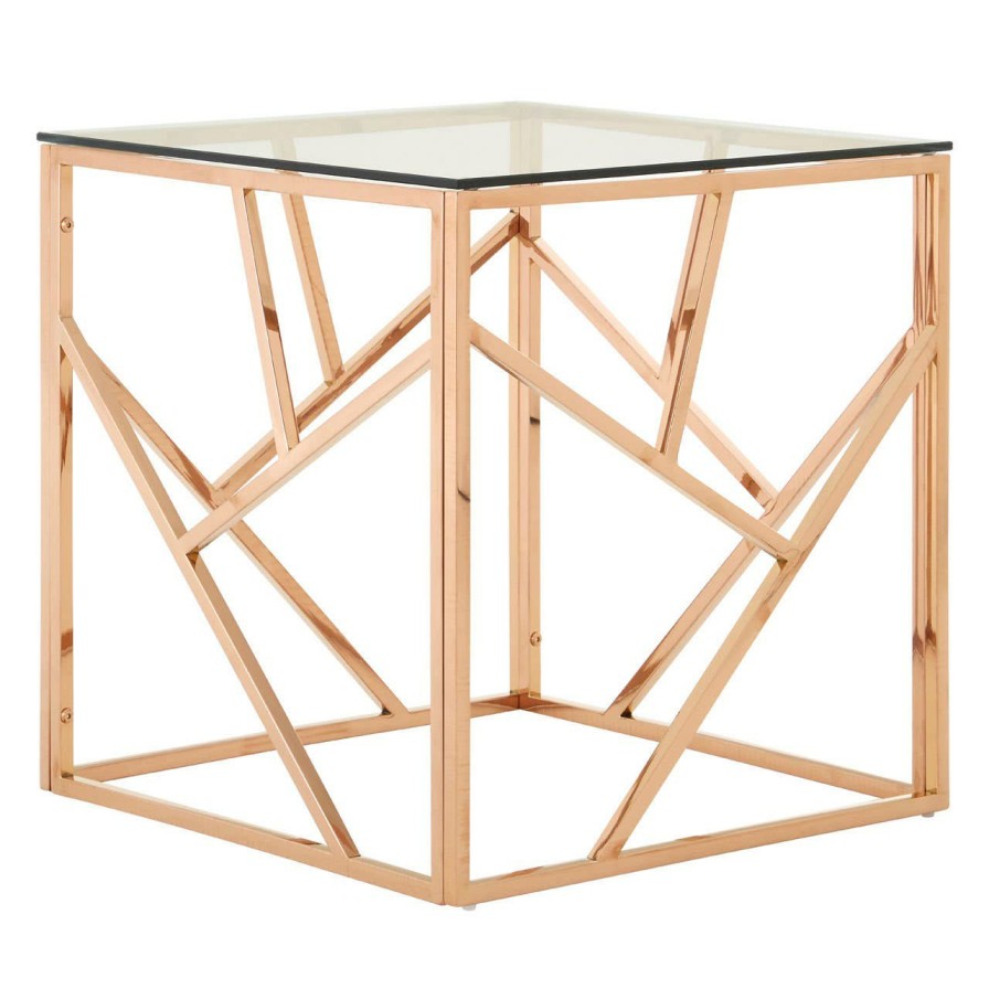 FURNITURE Premier Side Tables | Allure Rose Gold Geometric End Table