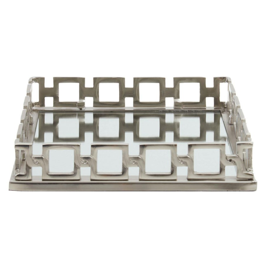 Accessories Fifty Five South Trays and Coasters | Rhoda Square Nickle Finish Mirror Tray