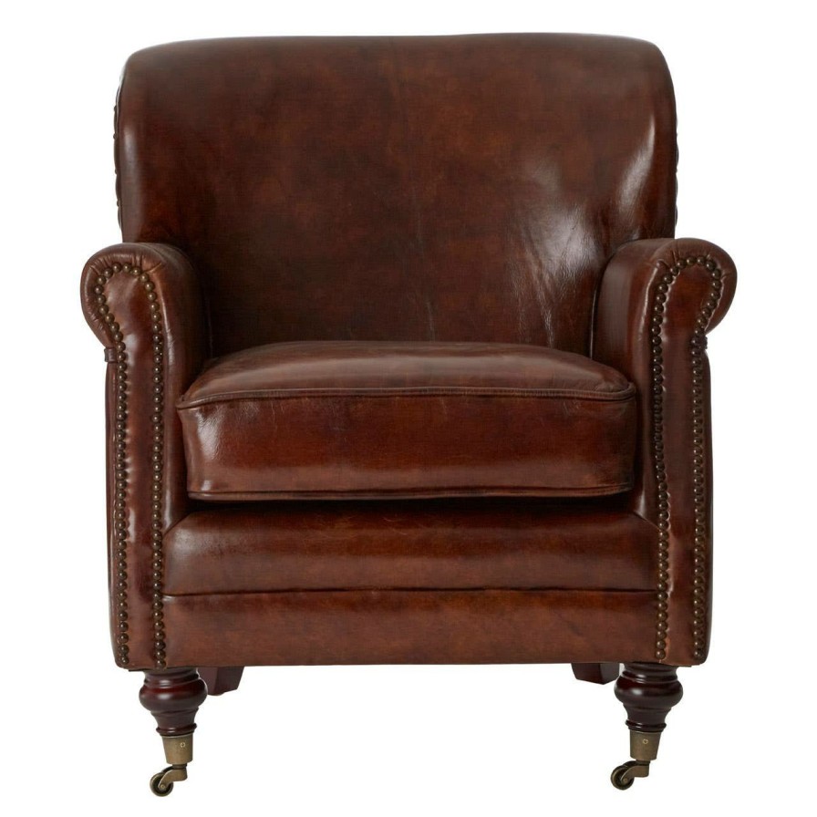 FURNITURE Fifty Five South Seating | Victor Mocha Brown Leather Classic Armchair