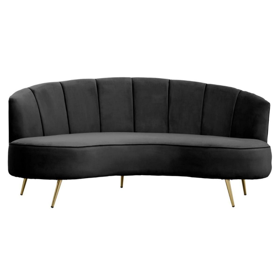 FURNITURE Premier Seating | Hasna Three Seat Black Velvet Sofa