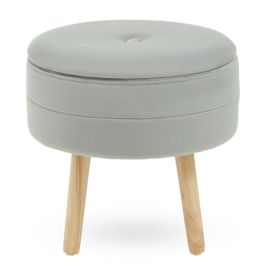 FURNITURE Premier Seating | Ivy Grey Velvet Stool