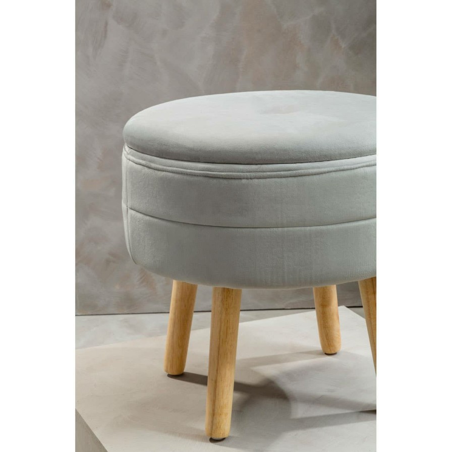 FURNITURE Premier Seating | Ivy Grey Velvet Stool
